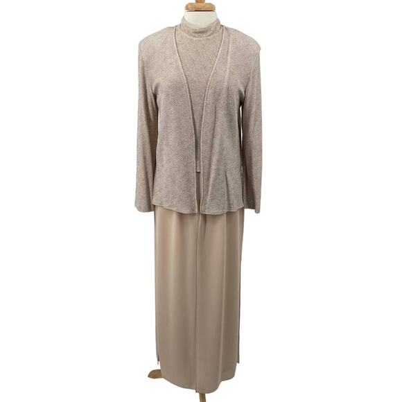 Vintage 2 Piece Jumpsuit Jacket Set Silky Silver Glitter Bodice Flowy Womens 8 - Picture 8 of 14